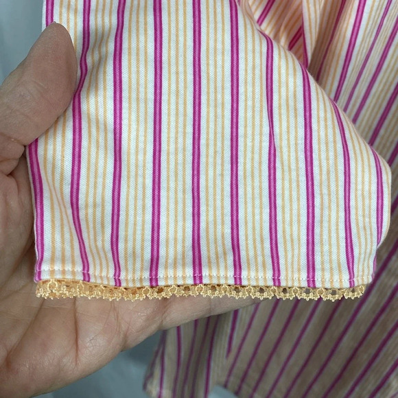 Calida Pink & Orange Striped, Button Front Long Sleeve Woman’s Large Night Shirt - Picture 6 of 11